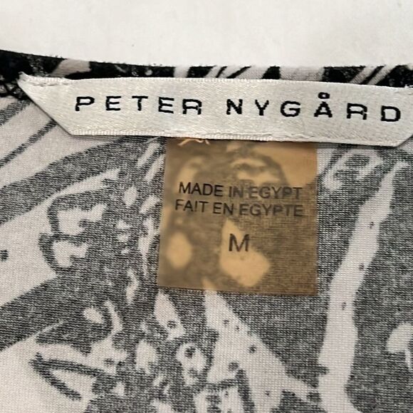 Peter Nygard Black White Abstract V Neck Stretch Top 3/4 Sleeve Medium EUC - Picture 5 of 10
